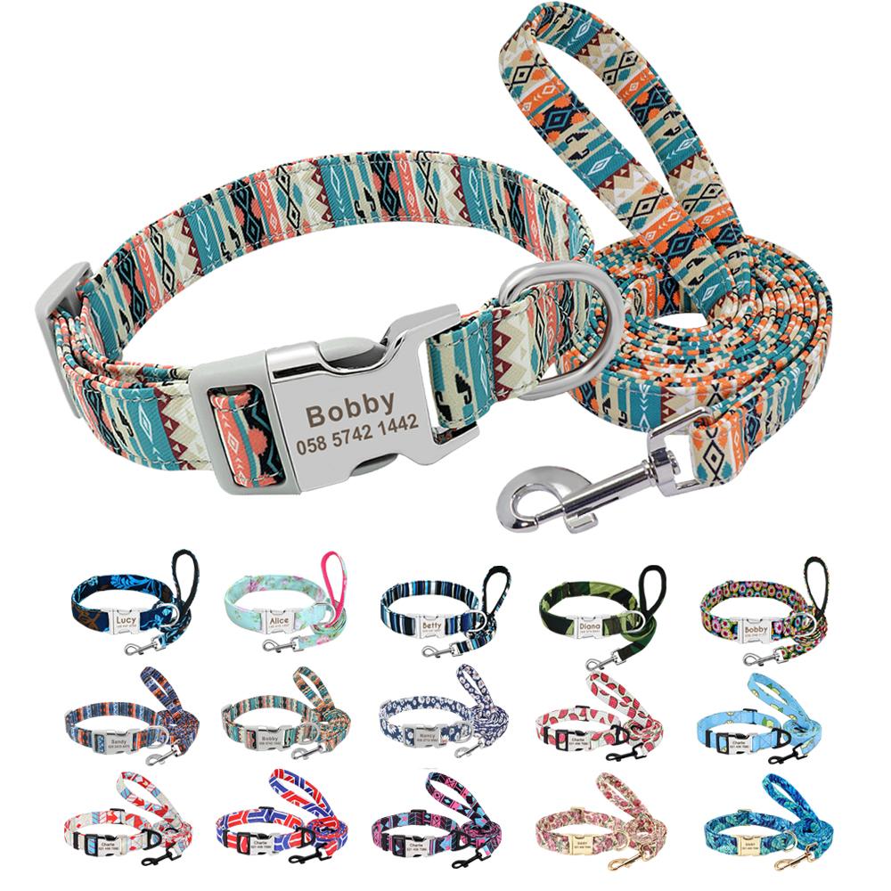 Nylon Printed Dog Collar Leash Set Personalized Pet Dog Collar Necklace