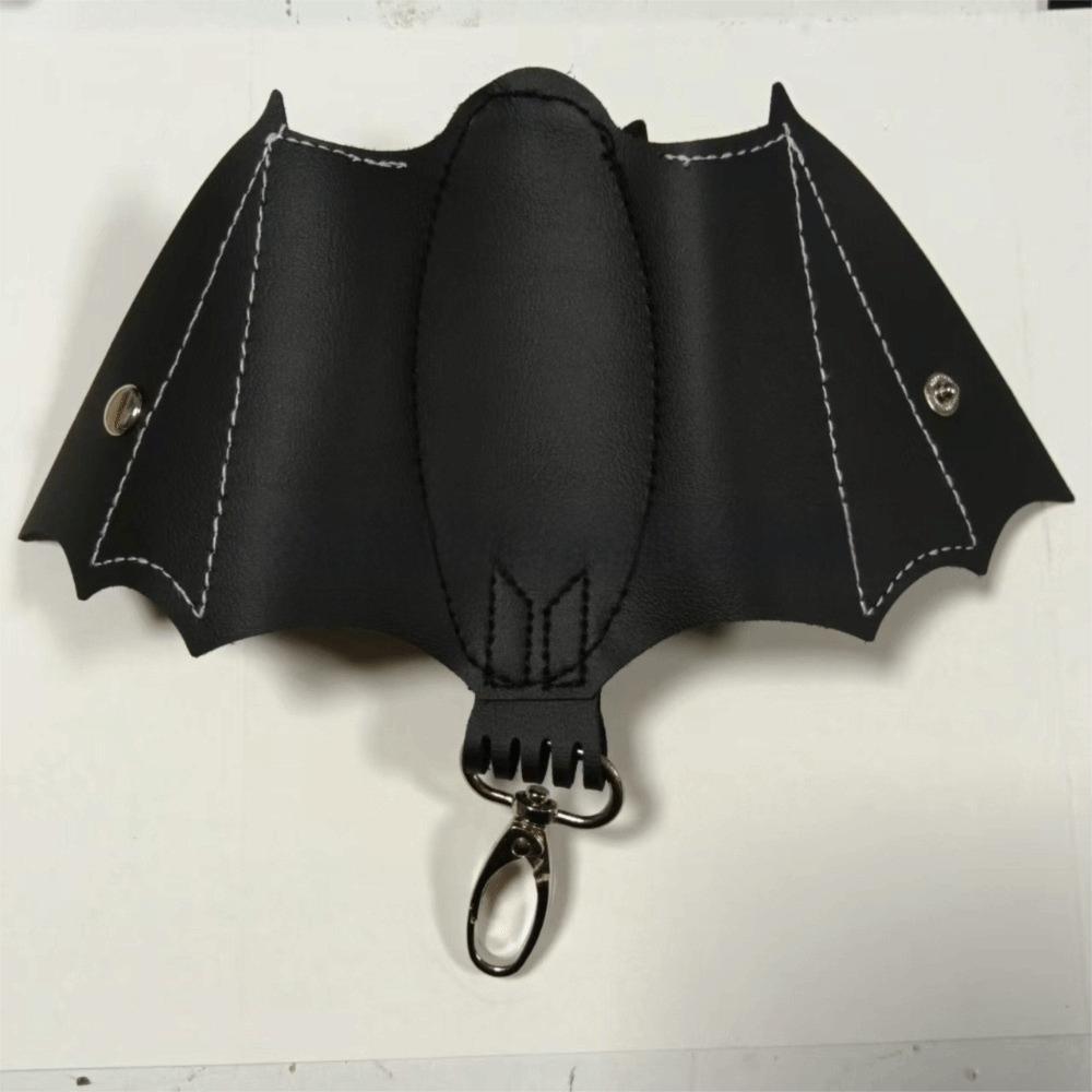 Zipper Bat Wallet Keychain Coin Purse Leather Bat Keychain Handmade Halloween Bat Pendant  Gifts