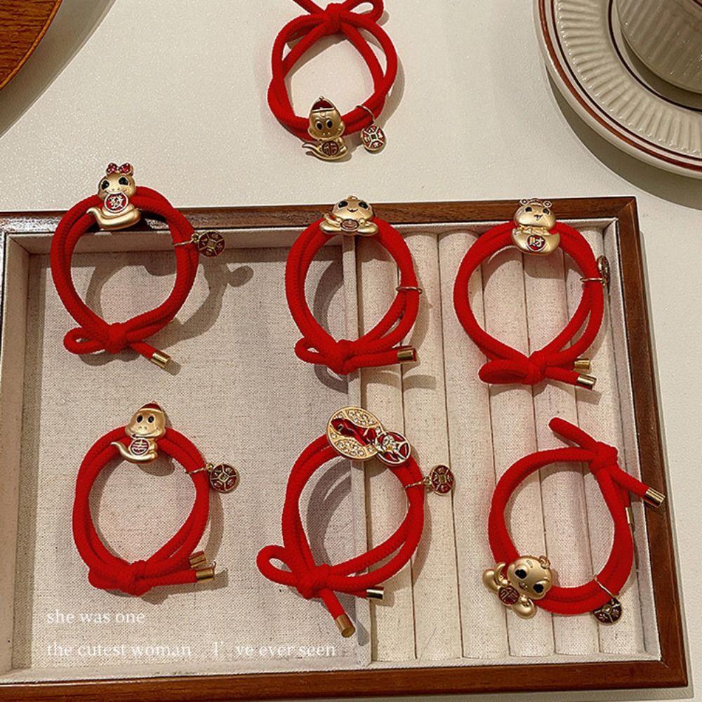 Rhinestone Snake Year Hair Ring Red Chinese Style Bracelet Fashion New Year Hair Rope Festival