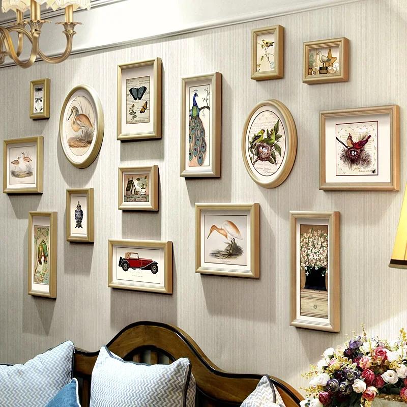 

15 Pcs-set Wooden Mural Hanging Wall Ornaments Animal Landscape Painting Photo Frame Wall Combination American Rustic Home Decor