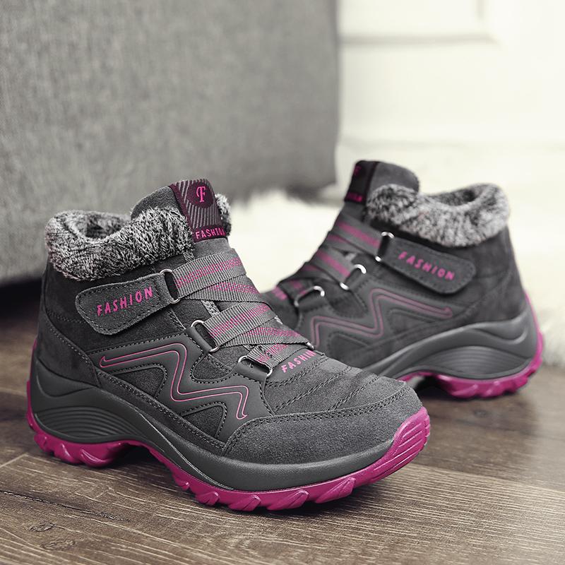 TUINANLE Botas de nieve con cuña para mujer, botines cortos de plataforma de felpa cálida para otoño e invierno, zapatos de algodón