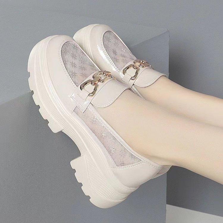 Autumn New Round Toe Thick Sole Comfortable Non-Tiring Foot Hollow Mid Heel Breathable Casual Daily Versatile Fashion Loafers