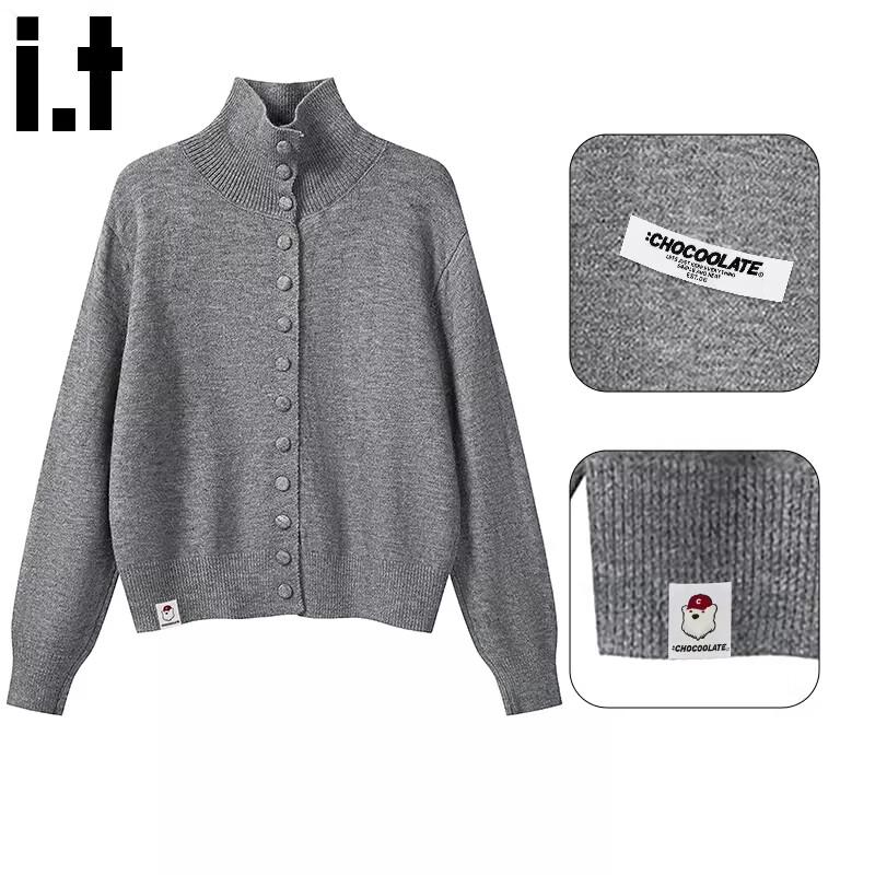 :CHOCOOLATE Women's Relaxed High-Neck Cardigan