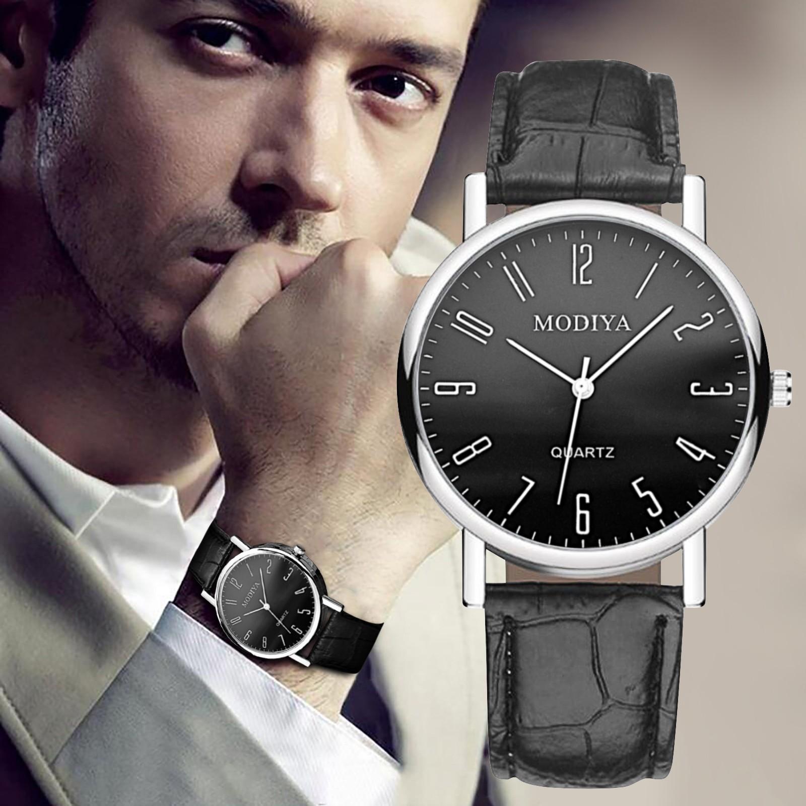 

Мужские модные дизайнерские часы с кожаным ремешком, цифровые кварцевые часы, мужские часы в подарок коричневый