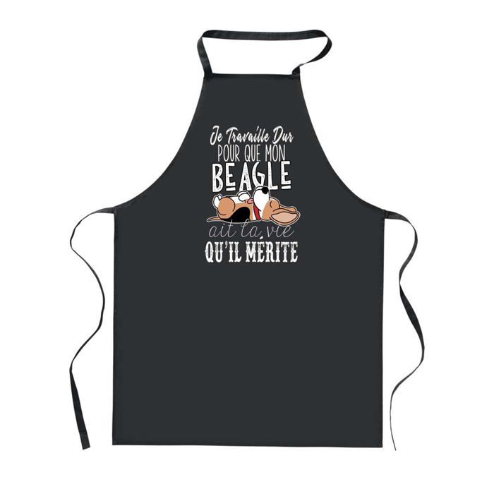 Tablier de cuisine - PLANETEE - Beagle Travailler Dur pour mon Chien - Noir - 90x60 cm - Impression France