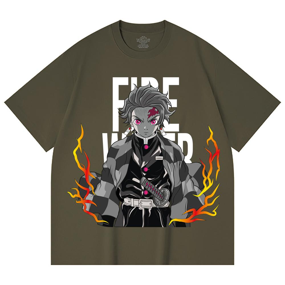 230 Gsm 100% Cotton Demon Slayer V116 Tanjiro Print Unisex Heavy Cotton T Shirt