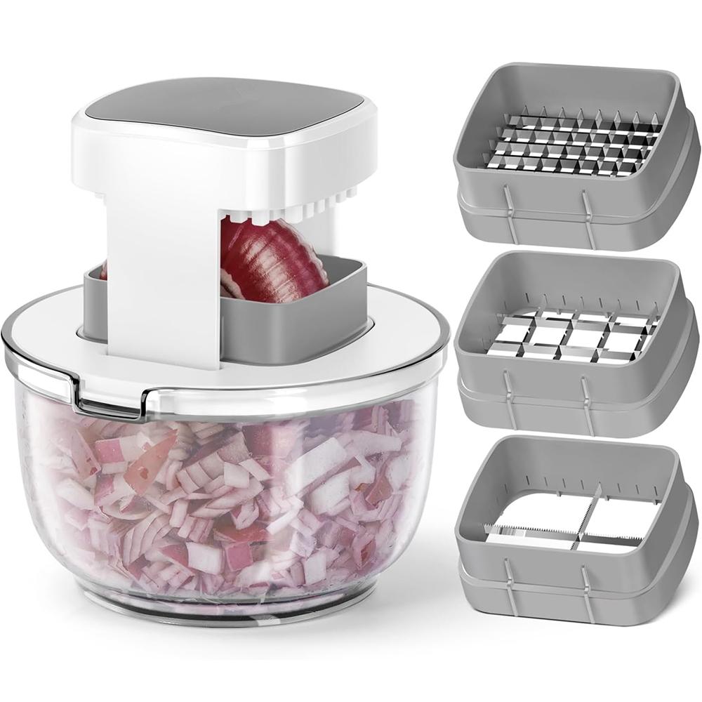 LMETJMA 3-in-1 Gemüseschneider Multifunktionaler Gemüseschneider Schneider Würfler Küchen Kartoffel Pommes Frites Schneider mit Behälter