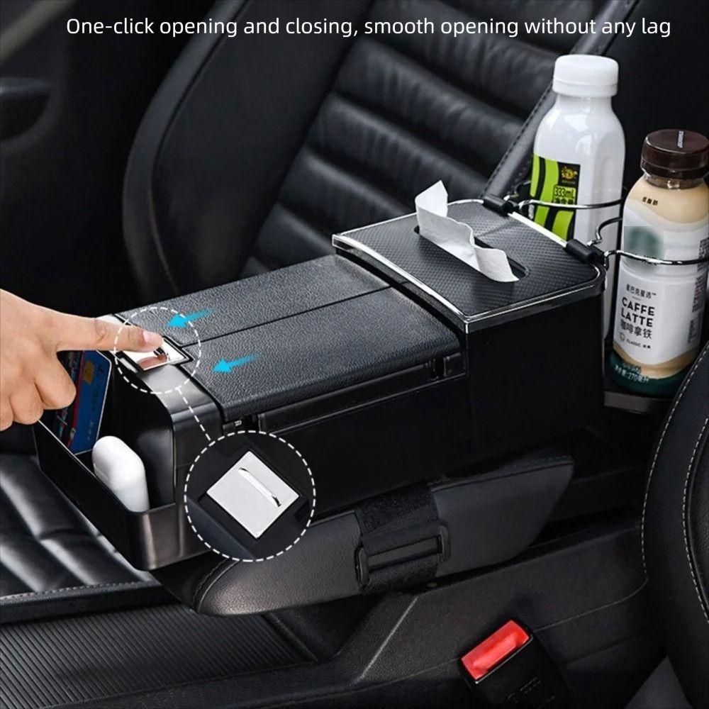 Wear Resistant Car Armrest Holder with Cup Holder Easy To Install Car Armrest Storage Box One-click Opening