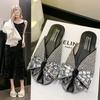 Fish Mouth Half Slippers Female Summer Wear 2024 New French Rhinestone Fairy Wind Pearl Bag Head Lazy Muller Sandals