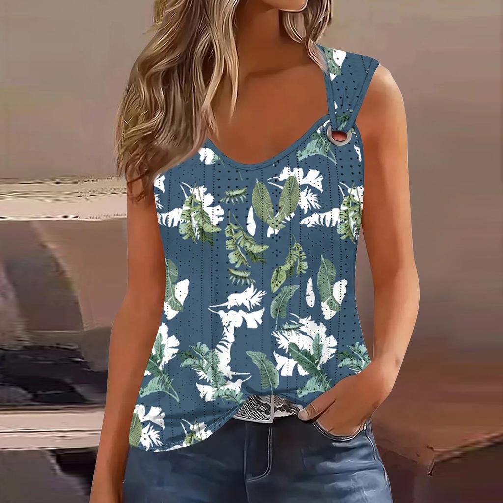 Women's Girl Tank Top Casual Vest Tops For Women Cute Knit Vest Top Gradient Floral Print Loose Fit Sleeveless Tops Flowy Eyelet
