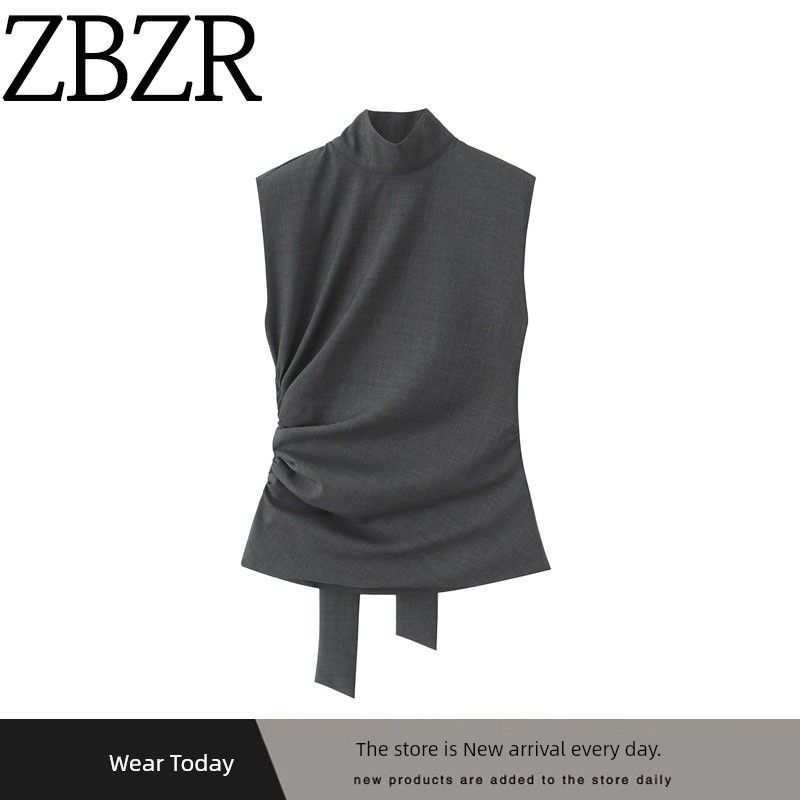 Za Export New Arrival Women's Clothing ZR Fashion Style French Fashion All-Match Strap Padded Shoulder Sleeveless Tops 8828238