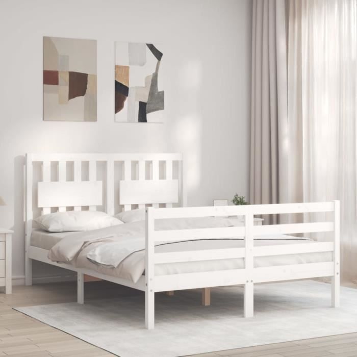 VidaXL Bed Frame with Headboard White 140x200 Cm Solid Wood 3194312