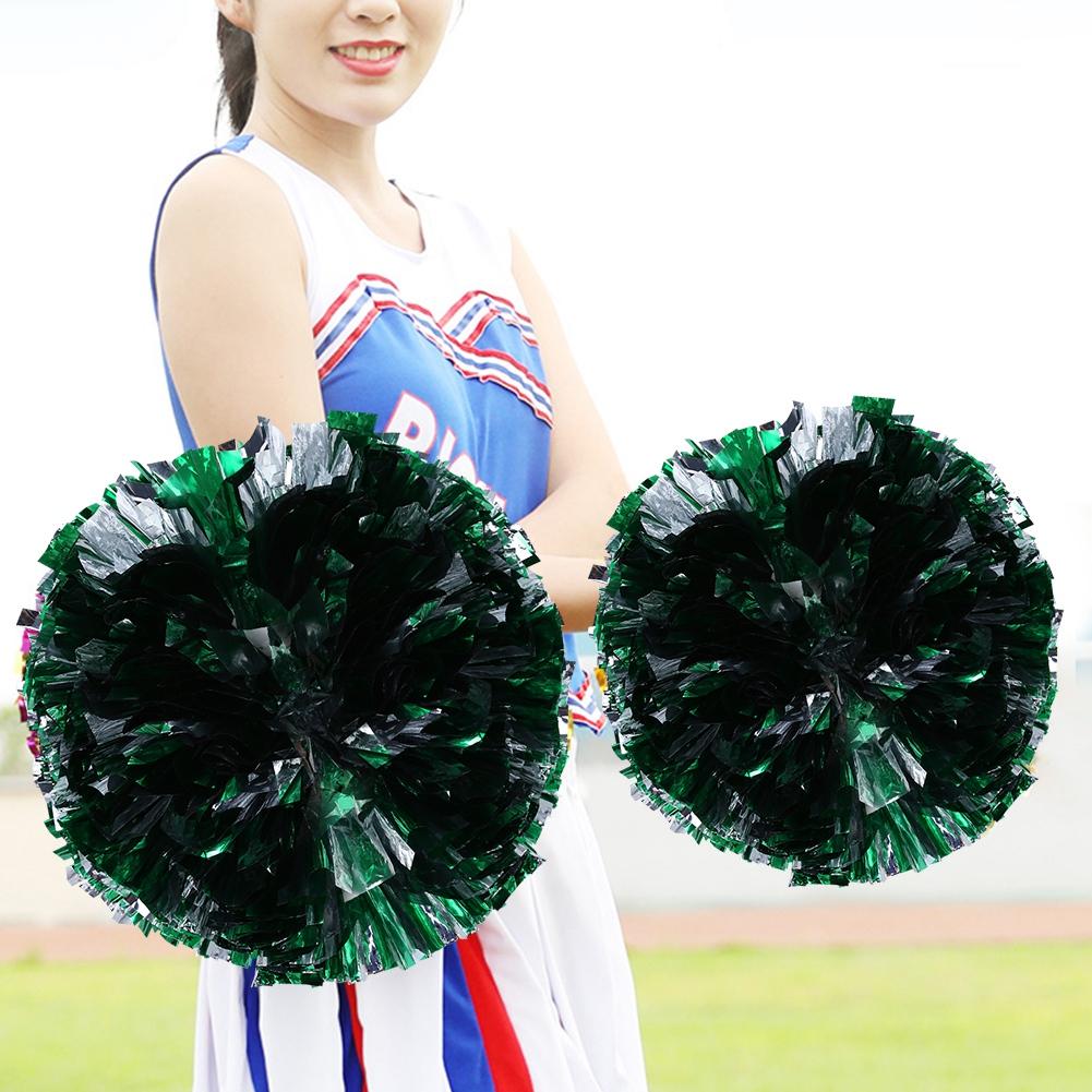 Cheer ering Pom Poms Pompoms for Dance Party School Sports Competition (Silver+Green)