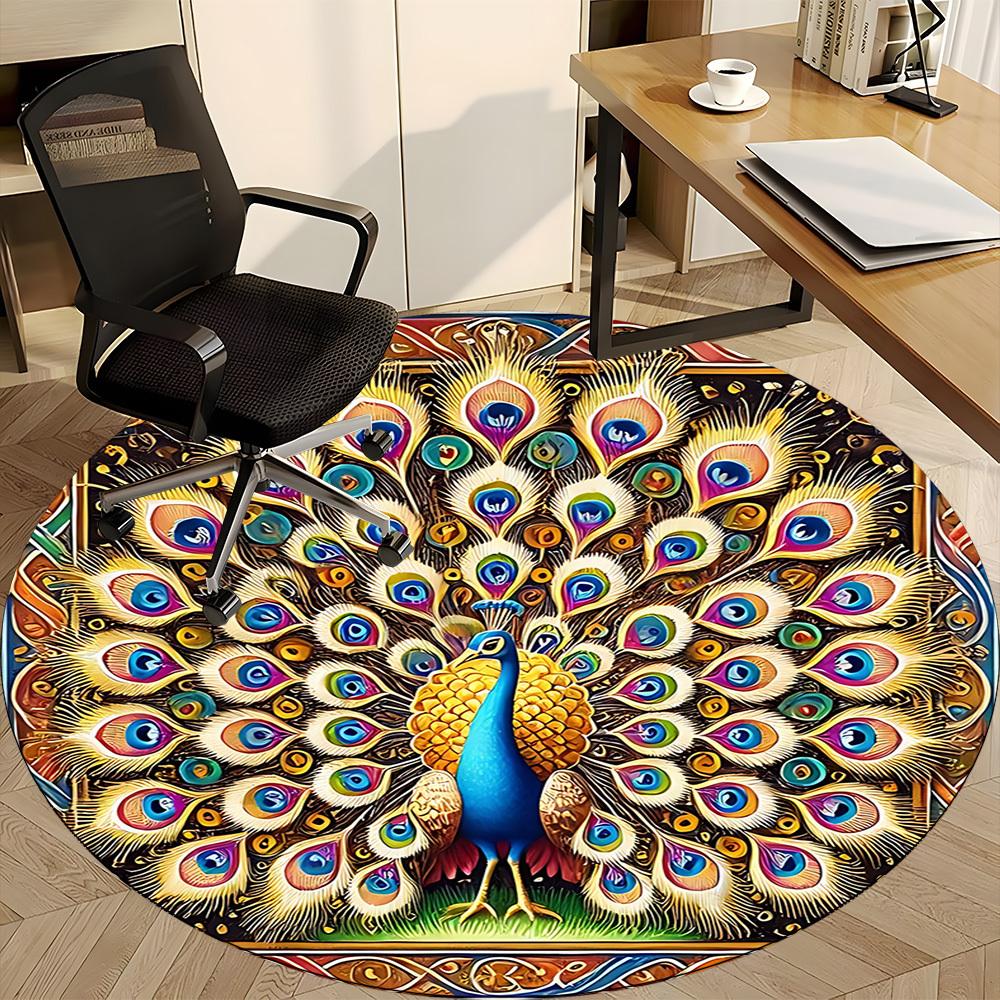 1pc Peacock Feather Office Round Area Rug, Under Office Chairs Bedroom Living Room Home Decor, Room Deco, Available in Various Sizes L1024358