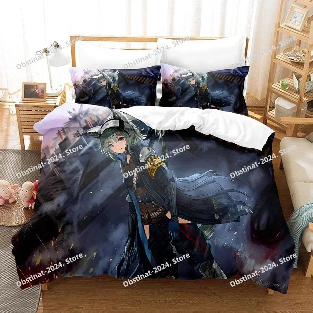 Conjunto de Roupa de Cama Anime Game Arknights Impresso Edredom Único Colcha Capa de Edredom Fronha Conjuntos de 3 Peças Tamanho Infantil Adulto