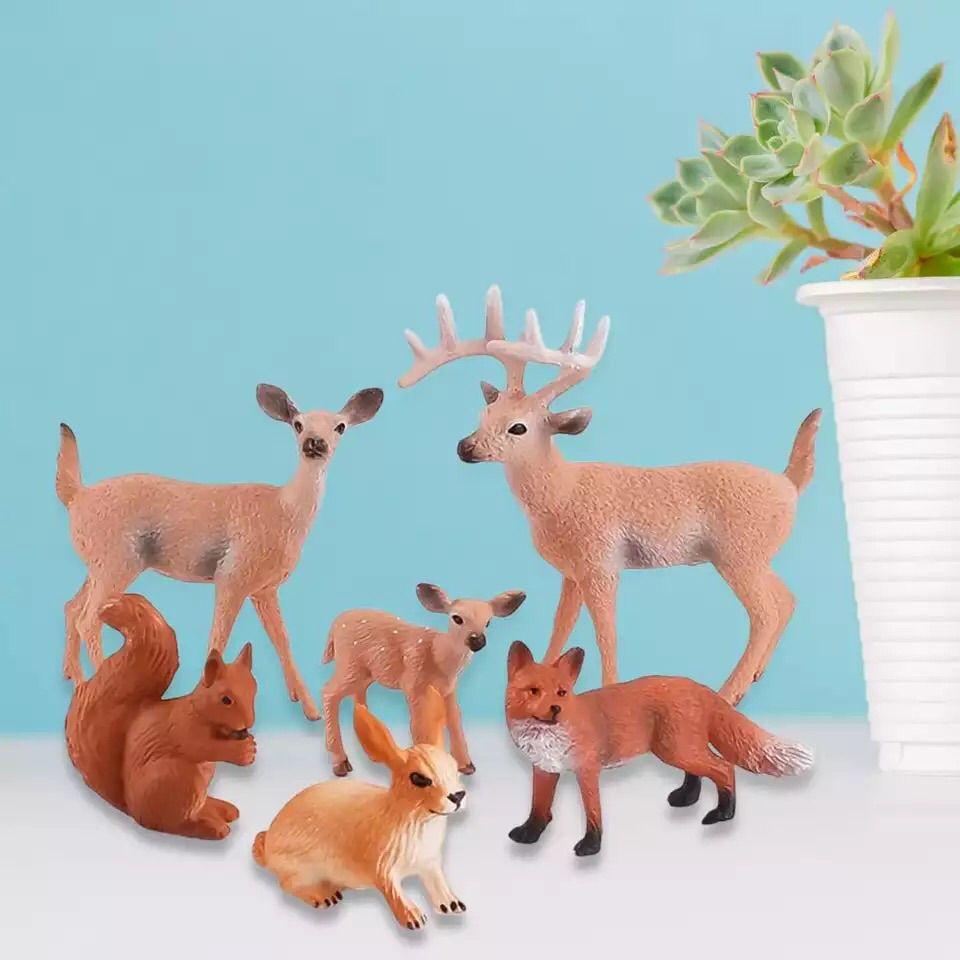 Hand-painted Simulation Of Animal Reindeer Squirrel Red Fox Model Set For Collectors