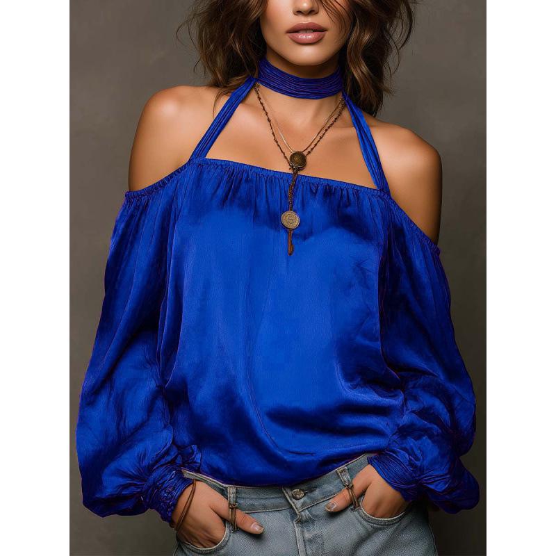 Top alla moda da donna con spalle scoperte in raso opaco, europeo e americano, 2026