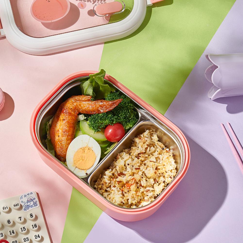 Portable Insulated Lunch Box Stainless Steel with Divided Compartments for Students Office and Travel Easy to Carry 1000ml