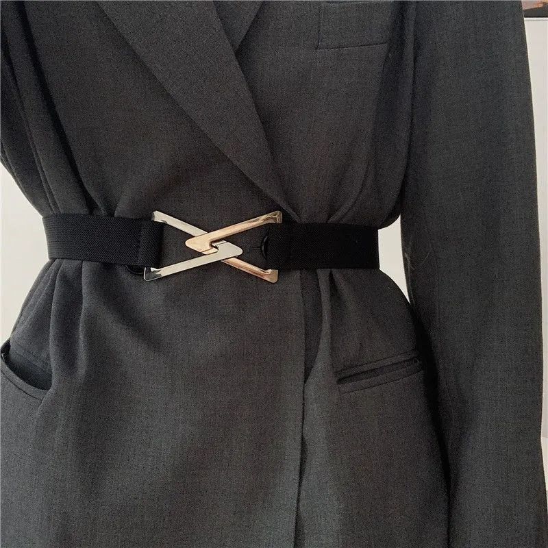 Black Elastic Modern Waist Belt With Beautiful Triangle Clip Designed Women For