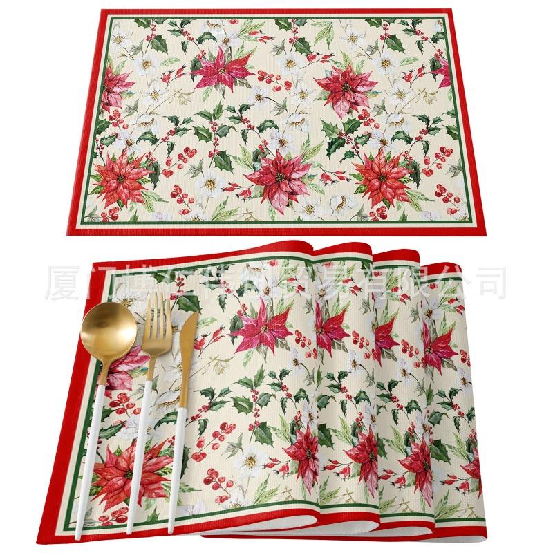 NOVÝ Lněný Vánoční Květ Poinsettie Tištěný podložka pod talíř Látkový podložka pod šálek na kávu a čaj jídelní prostírání do kuchyně