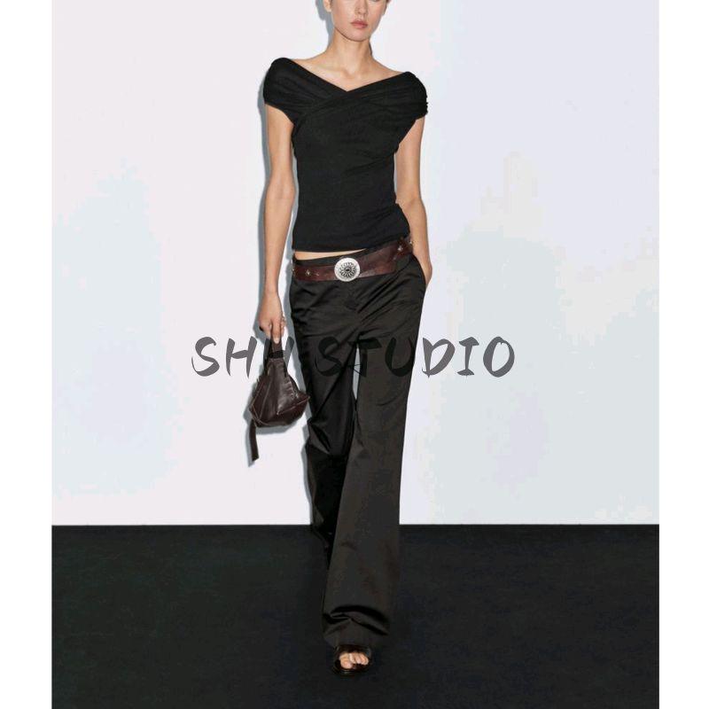 MD Summer New Arrival Women's French Style Design Cotton off-Shoulder T-shirt Tops 6821763 6821763