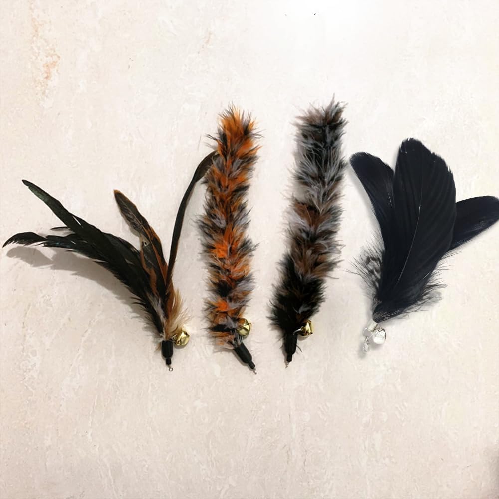 YINKE 6-Piece Cat Toy Set with Feather Toys, Cat Teasers, and Feathers, Easy To Replace, Helps Relieve Exercise and Stress (Black)