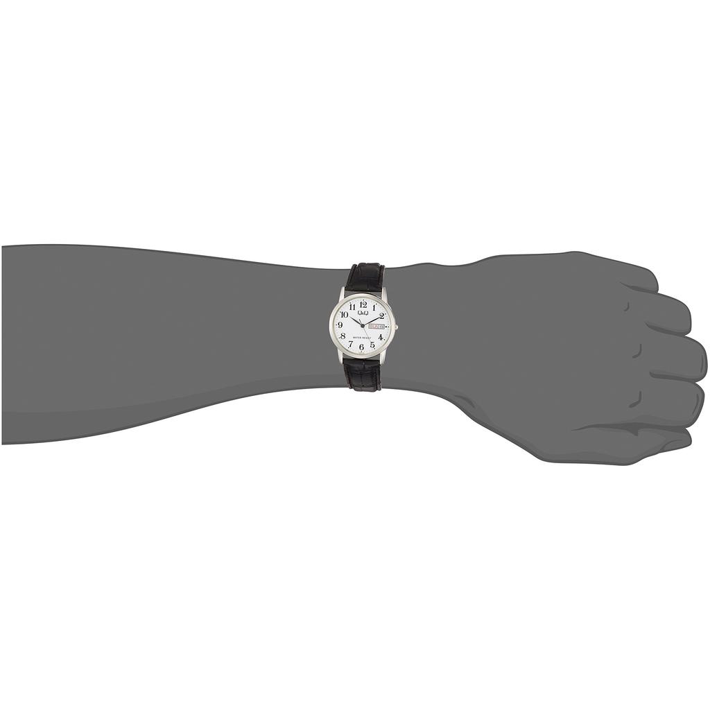 Citizen Q&Q Men's Analog Waterproof Watch with Date, Day Display & Leather Strap White A206-304