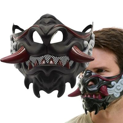 Máscara Cosplay de Demonio Samurái de Halloween para Adultos Media Cara Máscaras de Demonio Prajna Disfraces de Fiesta de Mascarada Accesorios Atrezzo