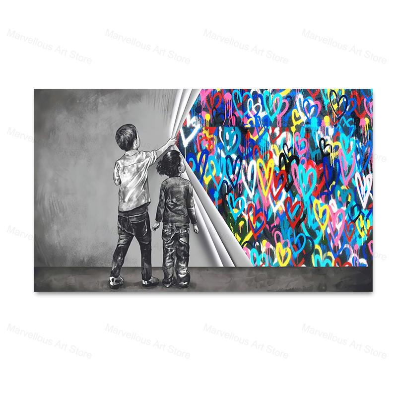 Banksy Graffiti Pop Art Chłopcy i Dziewczęta Plakaty i Wydruki Malarstwo Na Płótnie Sztuka Ścienna Obrazy Do Salonu Dekoracja Domu