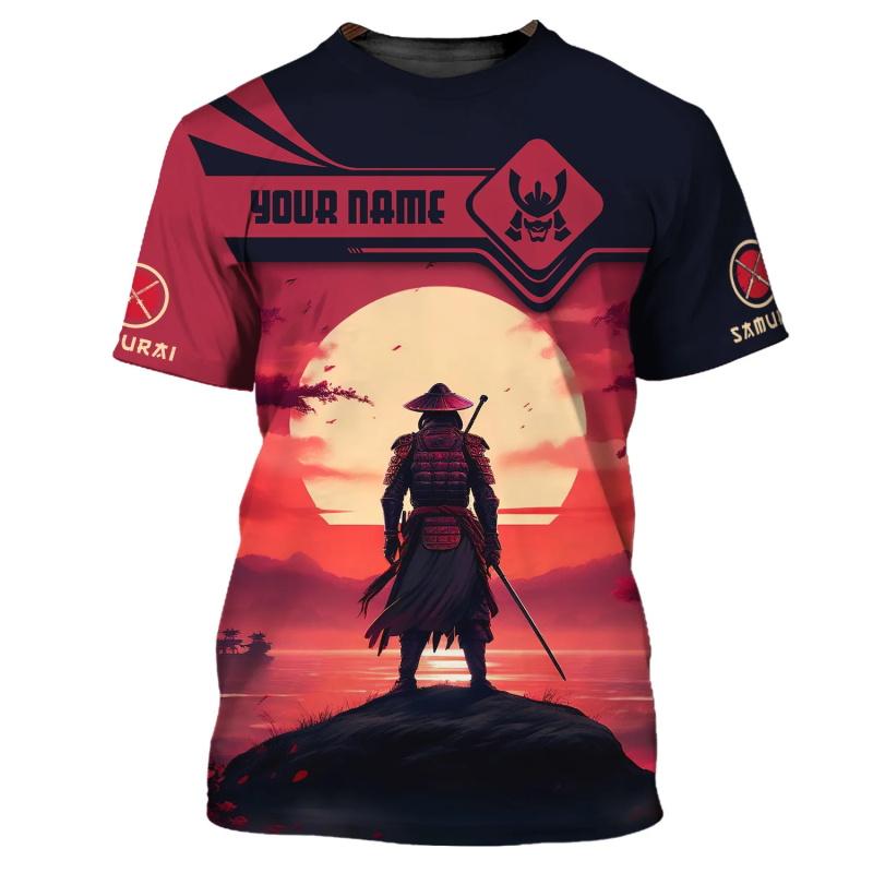 Custom Name Japan Samurai Graphic Tshirt For Men 3D Full Print Short Sleeve Samurai Tee Shirts Tops Gift For Samurai Lovers