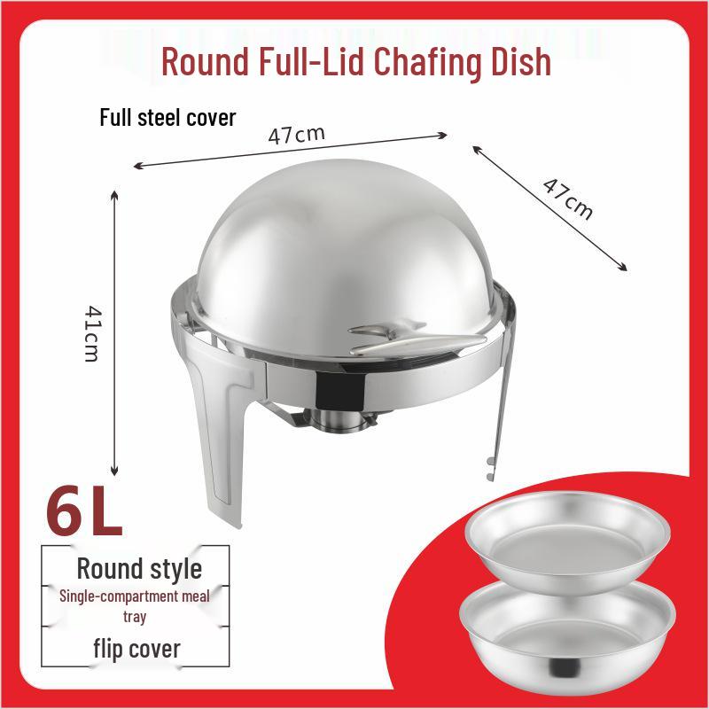 Gold-Plated Stainless Steel Chafing Dish with Glass Lid