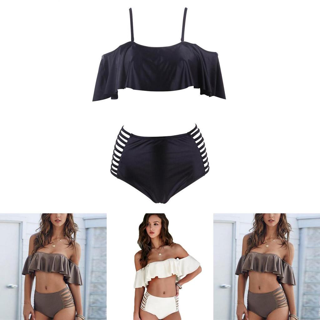 Elegant Women Bikini Push-up Ruffle Off Shoulder Swimwear Swimsuit Padded Bathing Suit