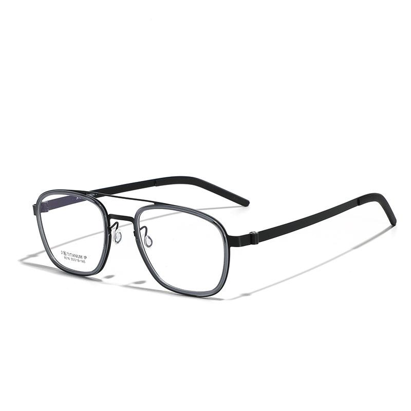 Retro Plate Japanese Square Glasses Men, Metal Titanium Myopia Glasses Double Beam Simple Flat Mirror Women