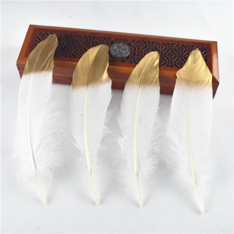50Pcs Dip Golden Head Goose Feathers 15-20cm/6-8" Gold Feathers Natural Pheasant Feather for Crafts Assesoires Plume Decoration