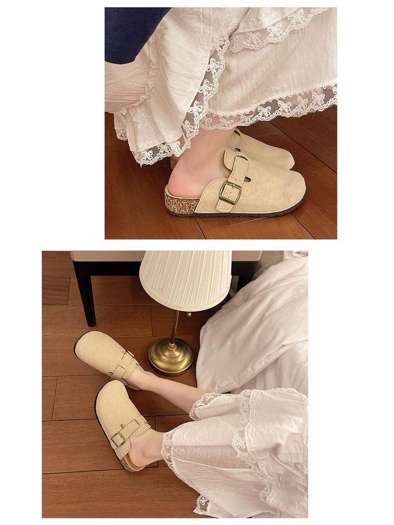 Unisex Retro Cork Slippers: Closed-Toe, Casual, Outdoor, Slip-On Shoes for Couples.