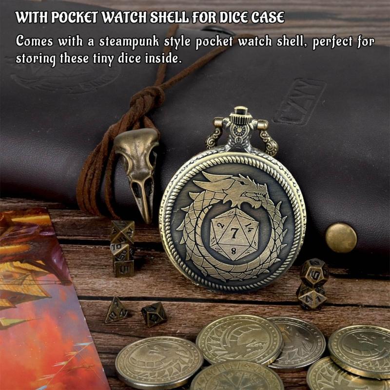 Polyhedral Micro Cubes Vintage Pocket Watch with Micro Polyhedral Set Alloy Material for Tabletop RPG and Card Games