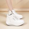 Women's Black Sneakers Height Increase White Leather Boots Platform Casual High Top Thick Sole Elevator Shake Shoes for Students