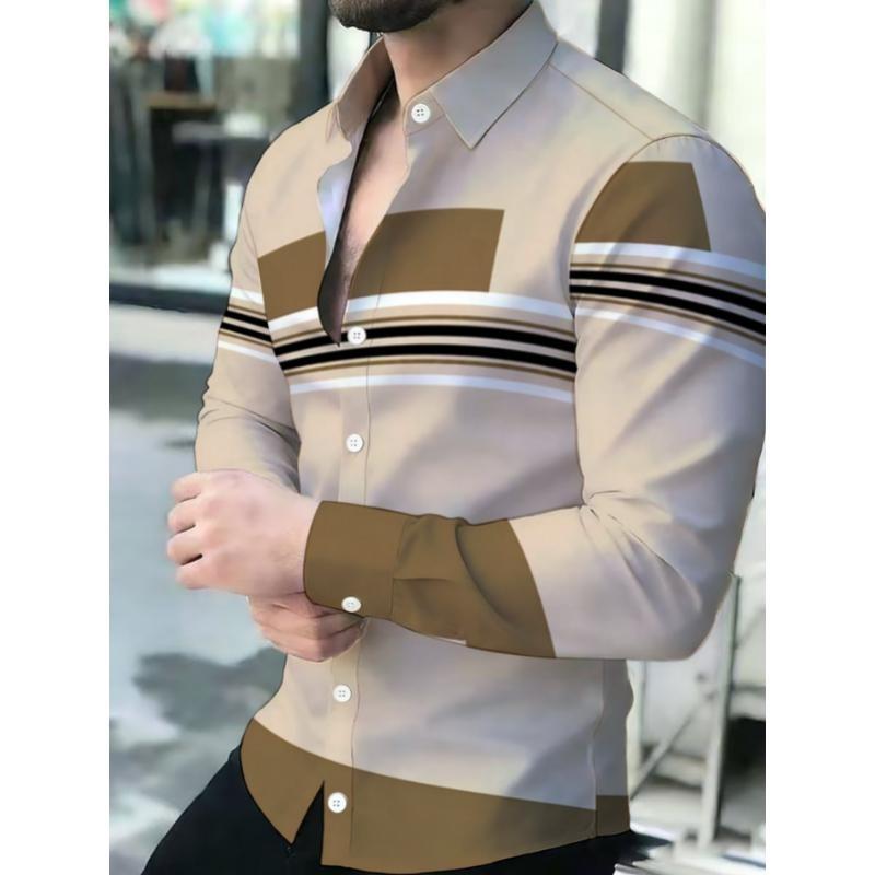 Men's Fashion Flame 3D Print Long Sleeve Shirts Turn Down Collar Button Up Party Streetwear Camisa Masculina Casual Blouse