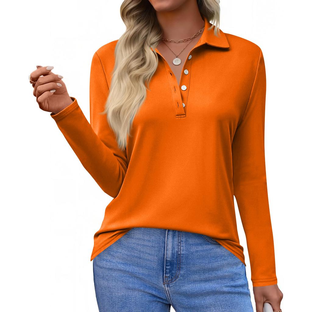 Damenmode Lässig Revers Kurz Langarm Einfarbiges Hemd Damen Button-Up Tops