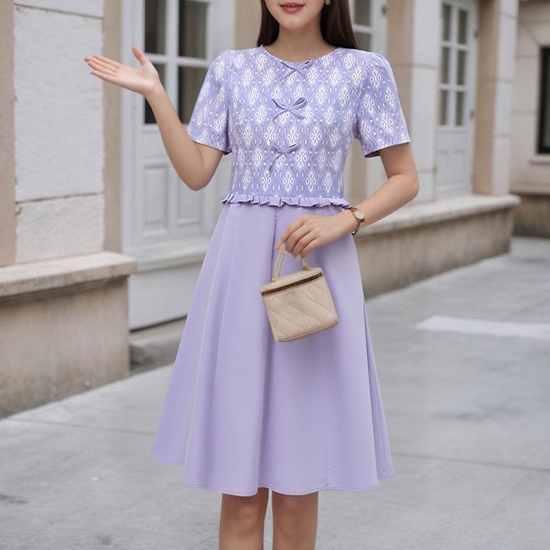 

ZANZEA Женское повседневное летнее платье с круглым вырезом и коротким рукавом с принтом 5XL светло-фиолетовый