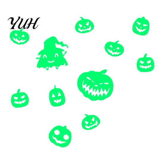 Easy Peel Stick Decorations Halloween Glow In The Dark Wall Stickers, Luminous Decals with Ghost Mysterious Castle Pattern Stickers Pumpkin