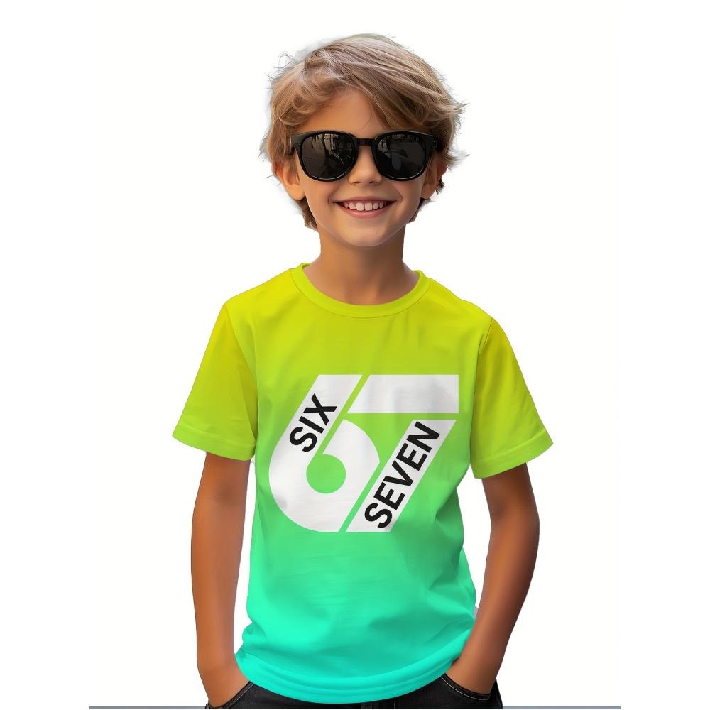 Fashion 67 Number Print Kids T-Shirt Gradient 3D Digital Short Sleeve Boys Tees Top Summer Casual Sports Everyday Girl Clothing