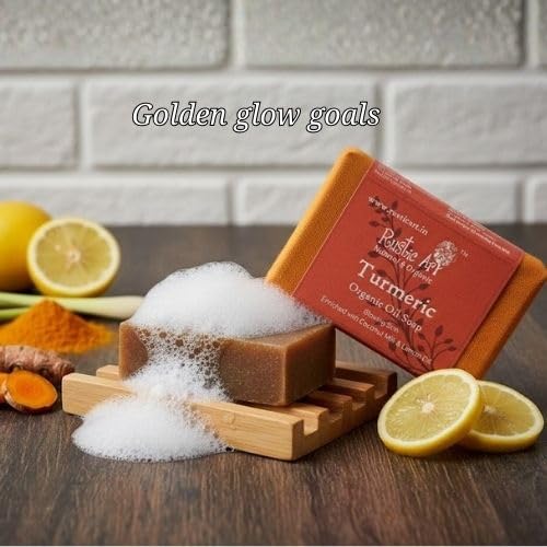 Rustic Art Turmeric Soap | Glow & Skin Brightening | Coconut Milk & Cocoa Butter | Handmade Organic | For Women & Men | 100g