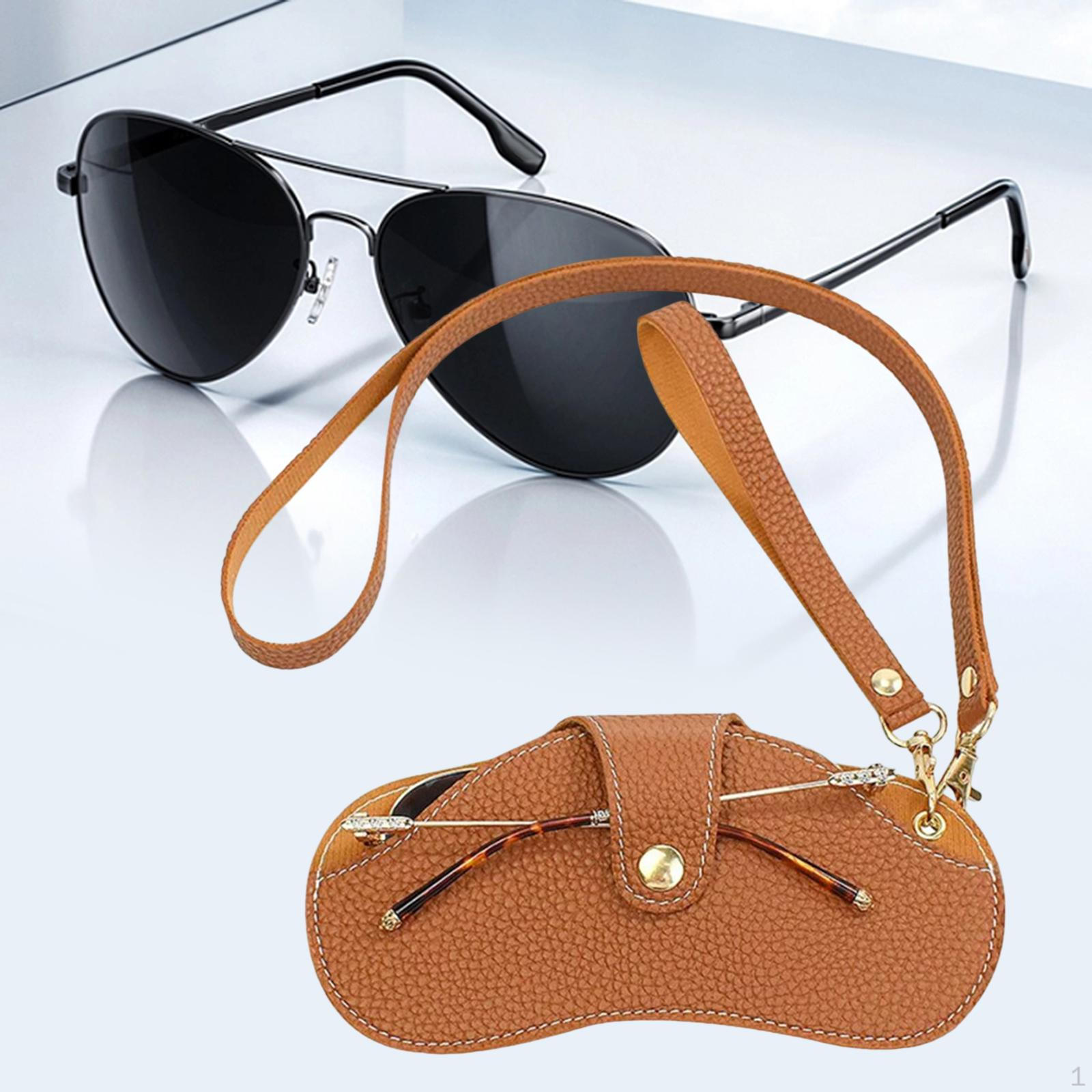 

Стильний тримач для сонцезахисних окулярів зі знімним ремінцем і органайзером для транспортування коричневий