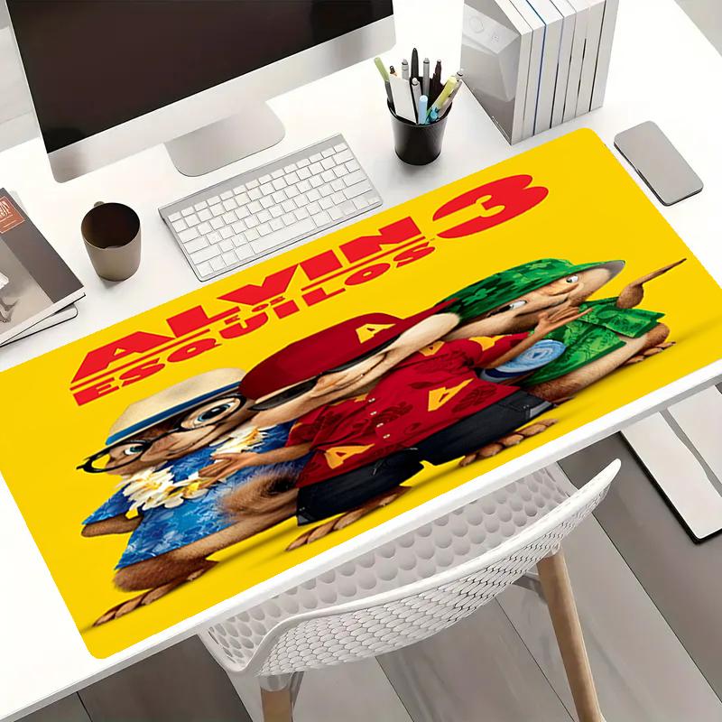 Mouse Pad Tema Alvin e os Esquilos, Base de Borracha Antiderrapante, Multifuncional para Escritório e Decoração de Casa, Perfeito para Personalização do Espaço de Trabalho.