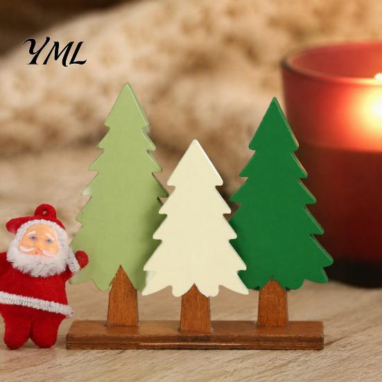 Festive Table Sign Wooden Christmas Tree Sign, 3 Colors Pine with Basswood Tabletop Base, Rustic Xmas Desktop Decoration for Holiday Party Decorative