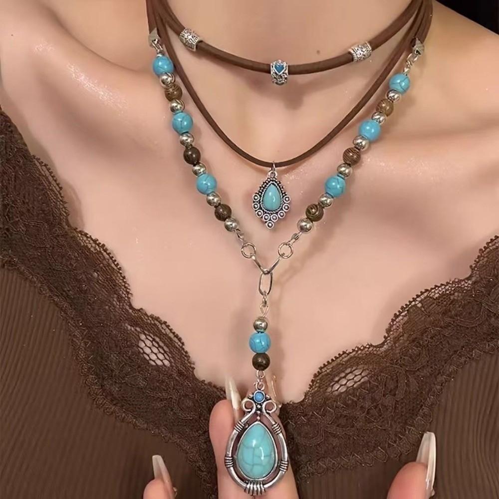Bohemian Turquoise Beads Pendant Necklaces Multilayer Clavicle Chain New Choker Necklace Jewelry