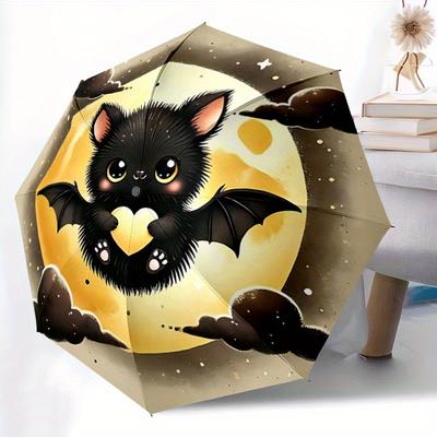 1pc Bat Cute Cartoon Design Folding Fashion Umbrella, Portable 3 Fold Compact Umbrella for Men and Women, Suitable for Travel or Daily Use.Z003