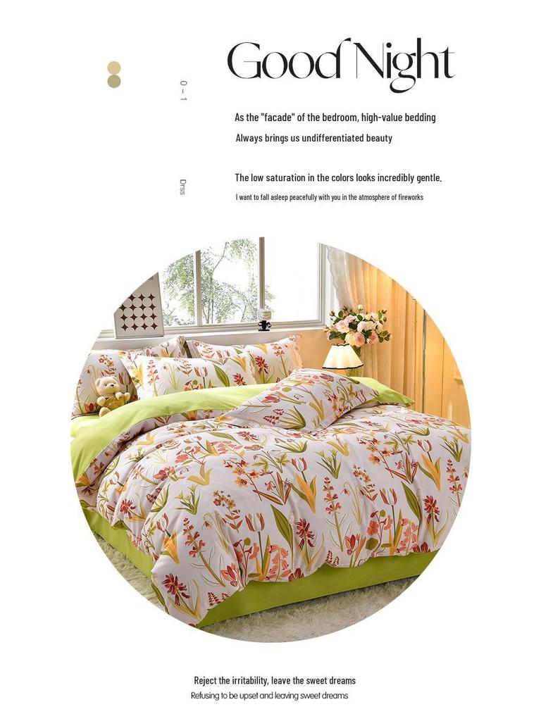 New Stylish Skin-Friendly Cotton Flannel Bedding Set - Thickened Plaid & Floral Design for Students