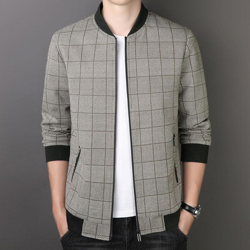 Spring and Autumn Jacket Men's Jacket Business Casual Young and Middle-aged Simple Fashion Baseball Collar Plaid Jacket Men's Clothing